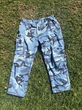 Men's Blue Camo Cargo Pants - Durable Utility Style